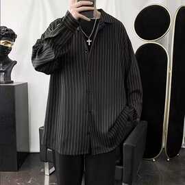条纹衬衫外套男港风日系休闲宽松衣服潮流男士长袖衬衣秋季新款