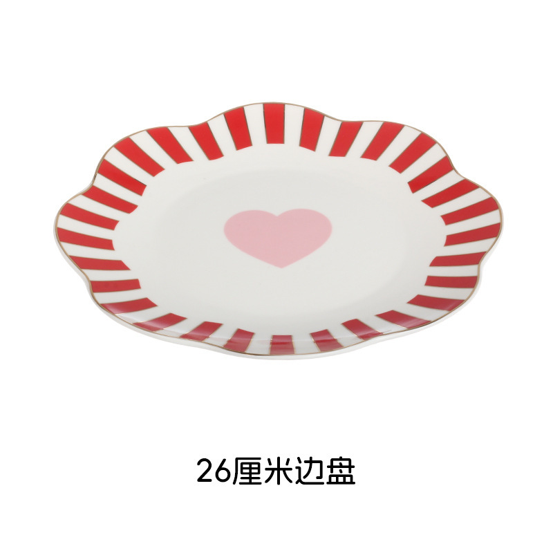 高温デカール加工、シンプルなスタイル、高級感、お手入れ簡単、バレンタインデーの陶器食器セット、ボウル、カップ、食器|undefined