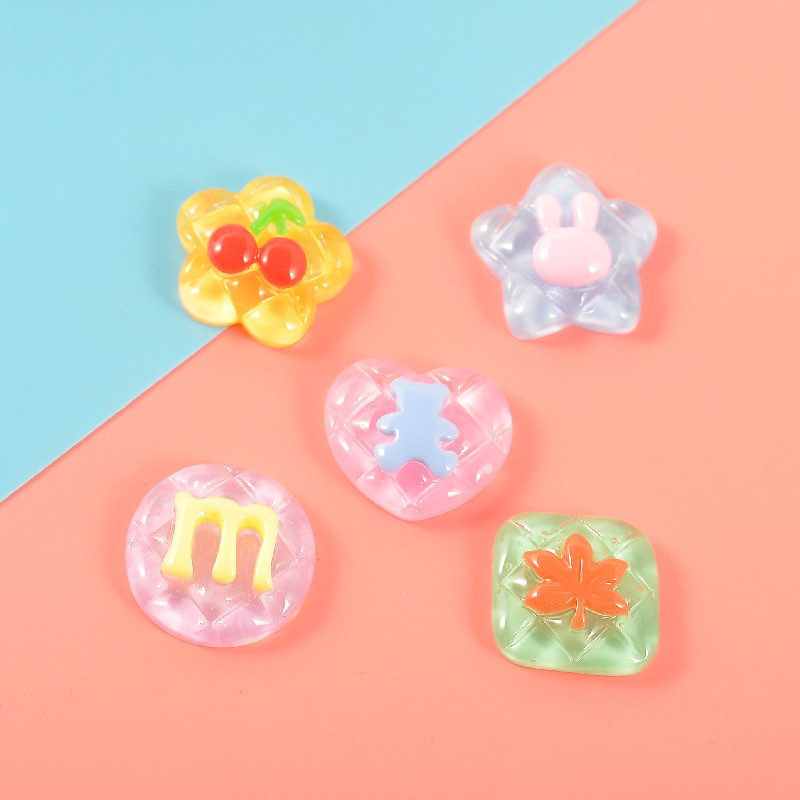 透明卡通树脂配件新品m扣奶油胶贴片水果樱桃机壳diy发夹发圈饰品|ms
