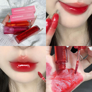 Herorange~Colorful Mirror Lip Glaze, Long-Lasting Color, Not Easy to Stain Lipstick, Film-Forming Lip Gloss, Water-Glossy Lip Liquid