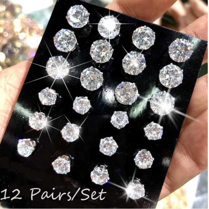 Earrings set 6-piece, European style simple elegant, metal fashion studs and dangles