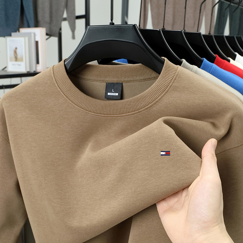 [Outlet Withdrawal] Authentic Autumn and Winter Men's Velvet Sweatshirt Round Neck Long-Staple Cotton Long-Sleeved T-Shirt Bottoming Shirt