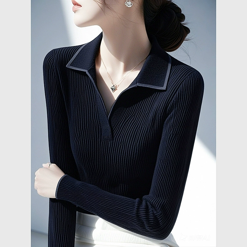 Уникальный красивый черный свитер женский 2025 новый весенний ленивый продвинутый супер красивый трикотажный топ с отворотом