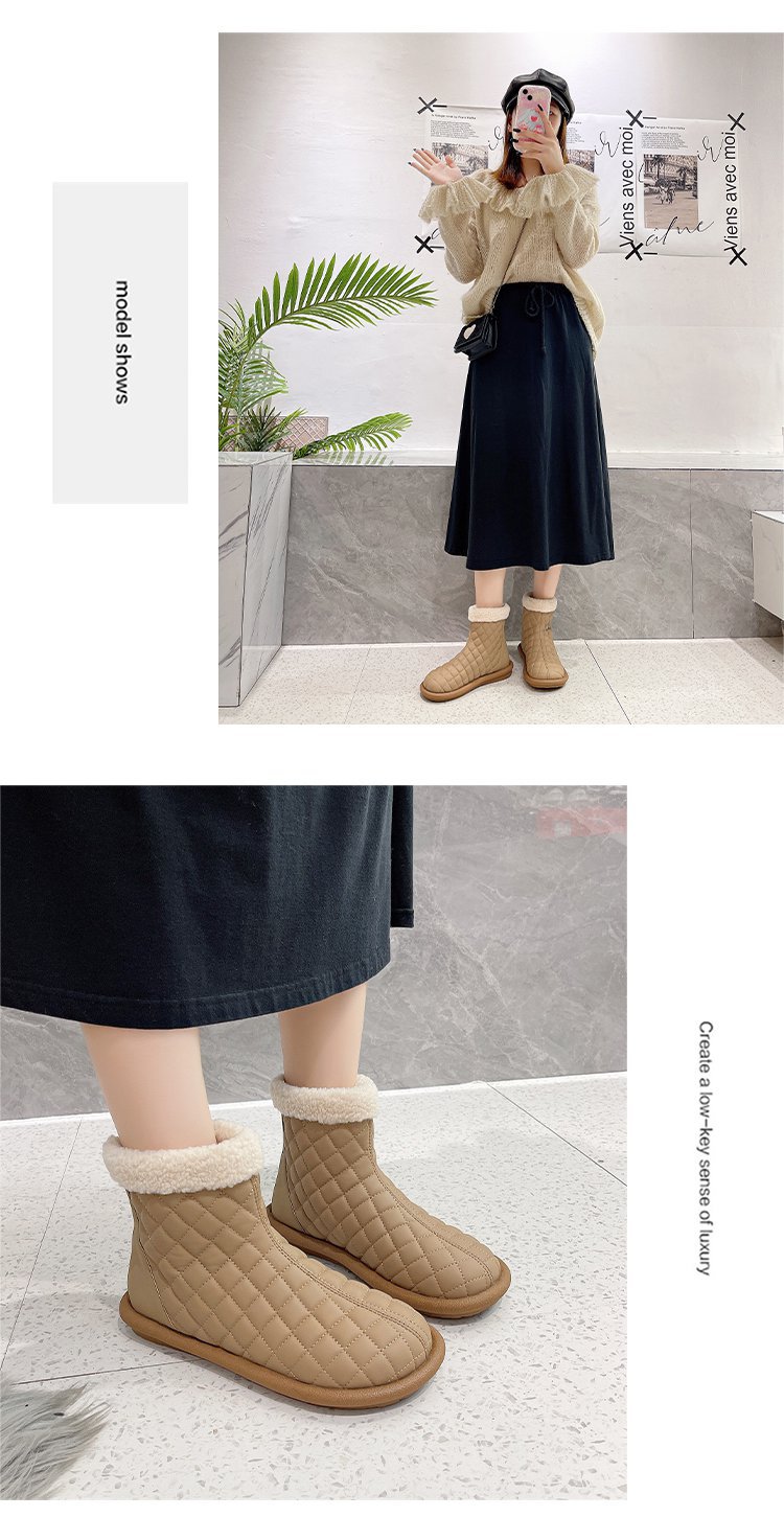 2023 Inverno nuove scarpe versatili in cotone Stivali da neve a canna corta in morbida pelle per donna_voghion.com