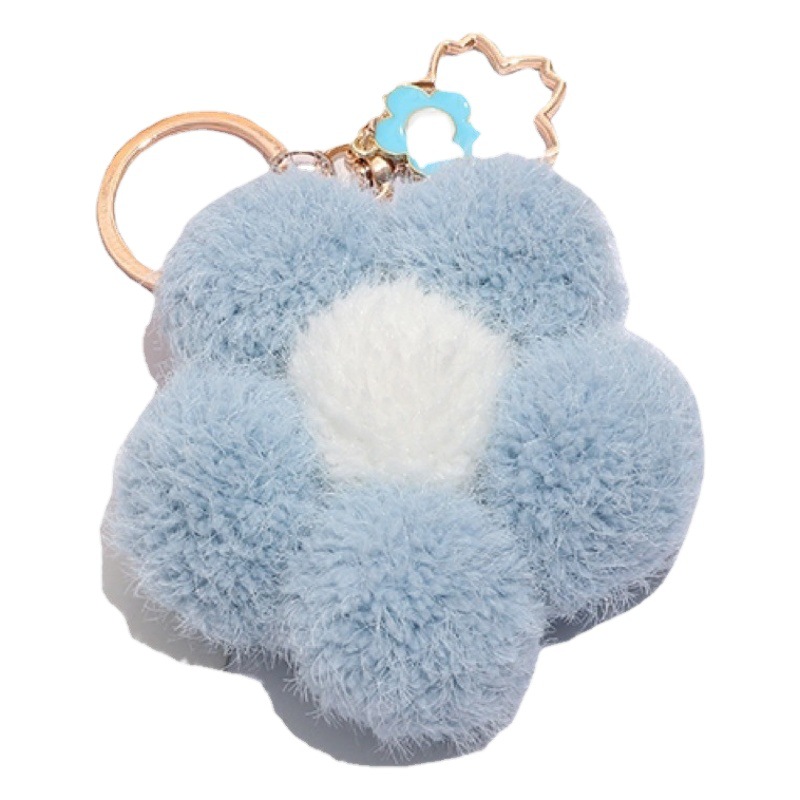 Colorful small flower fur ball keychain wholesale bag ornaments small decorative metal alloy flower plush key pendant