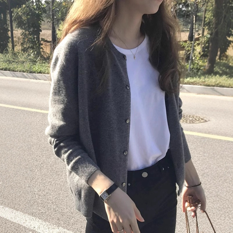 秋季针织衫毛衣开衫女大码胖mm微胖灰色显瘦圆领外搭上衣外套冬季|undefined