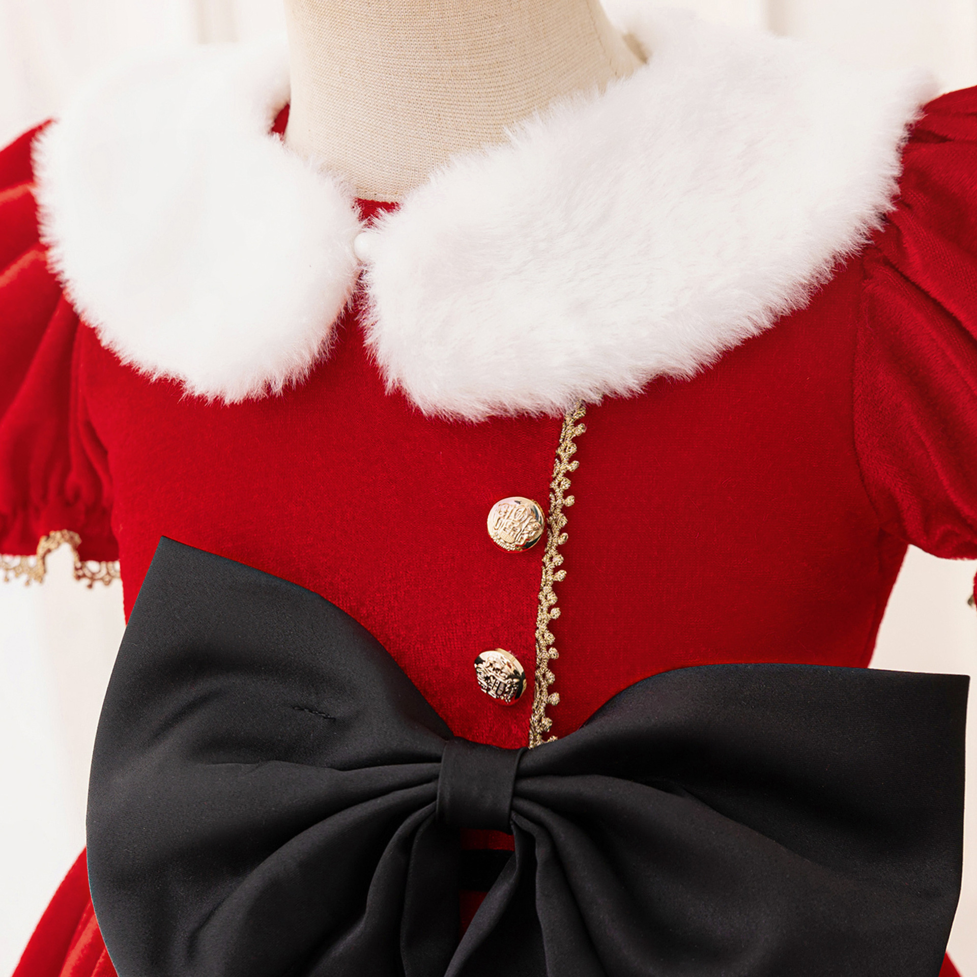 Vestido de princesa de niñas moda de terciopelo rojo vestido de navidad arco bordado modelo vestido de princesa de niños