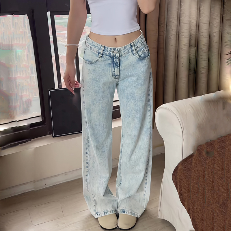 D9186小众中性ins直筒牛仔裤女春秋季新款个性时尚显瘦直筒牛仔裤