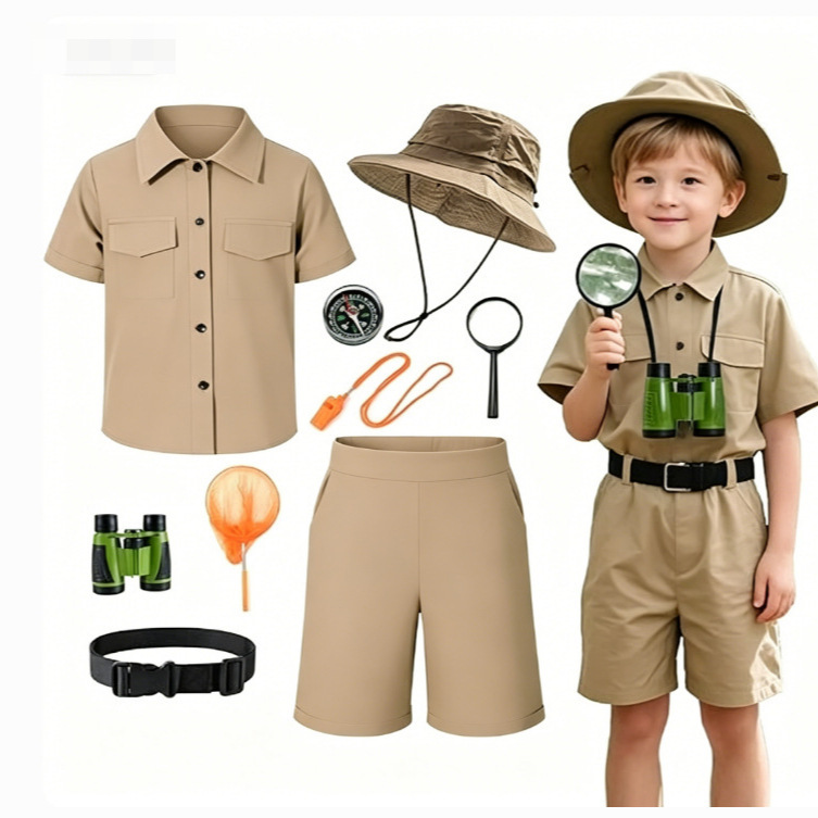 In stock: Cross-border children's explorer and adventurer costume for boys and girls, jungle explorer outdoor outfit In stock: Cross-border children's explorer and adventurer costume for boys and girls, jungle explorer outdoor outfit