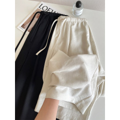 女性用ホワイトリネンワイドレッグパンツ、夏用薄手、ゆったり、ゆったり、レイジーフロアレングスパンツ、コットンとリネンのストレートパンツ