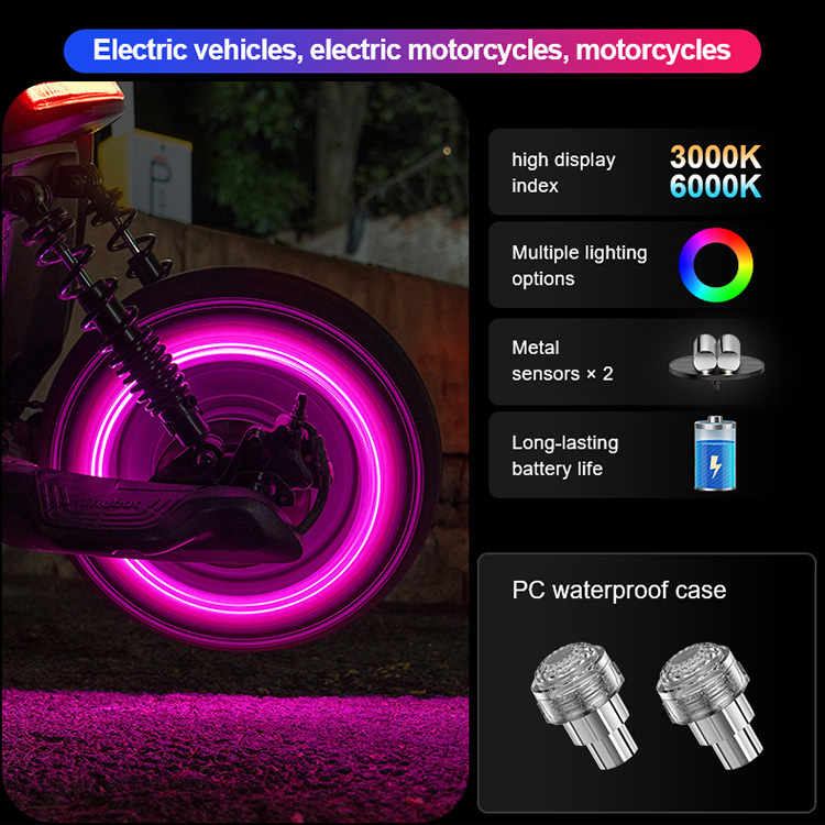 Colorful Wheel Lights for Cars, Bicycle Wheel Lights, Electric Vehicle and Motorcycle Tire Lights, Cool Flashing Valve Lights