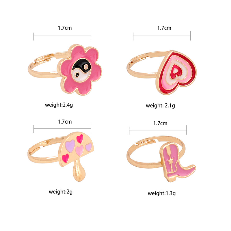 Cute cartoon dripping oil ring combination set design sense flower mushroom boots index finger joint ringpicture1