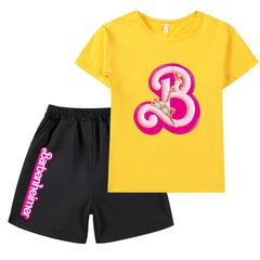 Barbie The Movie 芭比娃娃跨境外貿兒童套裝男女童短袖T恤+短褲