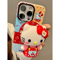 卡通线条格纹樱桃猫咪适用iphone16promax苹果15pro手机壳华为p70