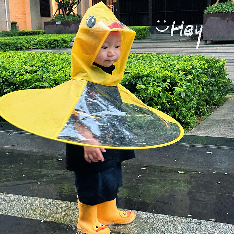Little Yellow Duck Flying Saucer Raincoat Kidsren's Cloak Style Umbrella Hat Cartoon Kindergarten Baby Umbrella One-Piece Raincoat for Girls