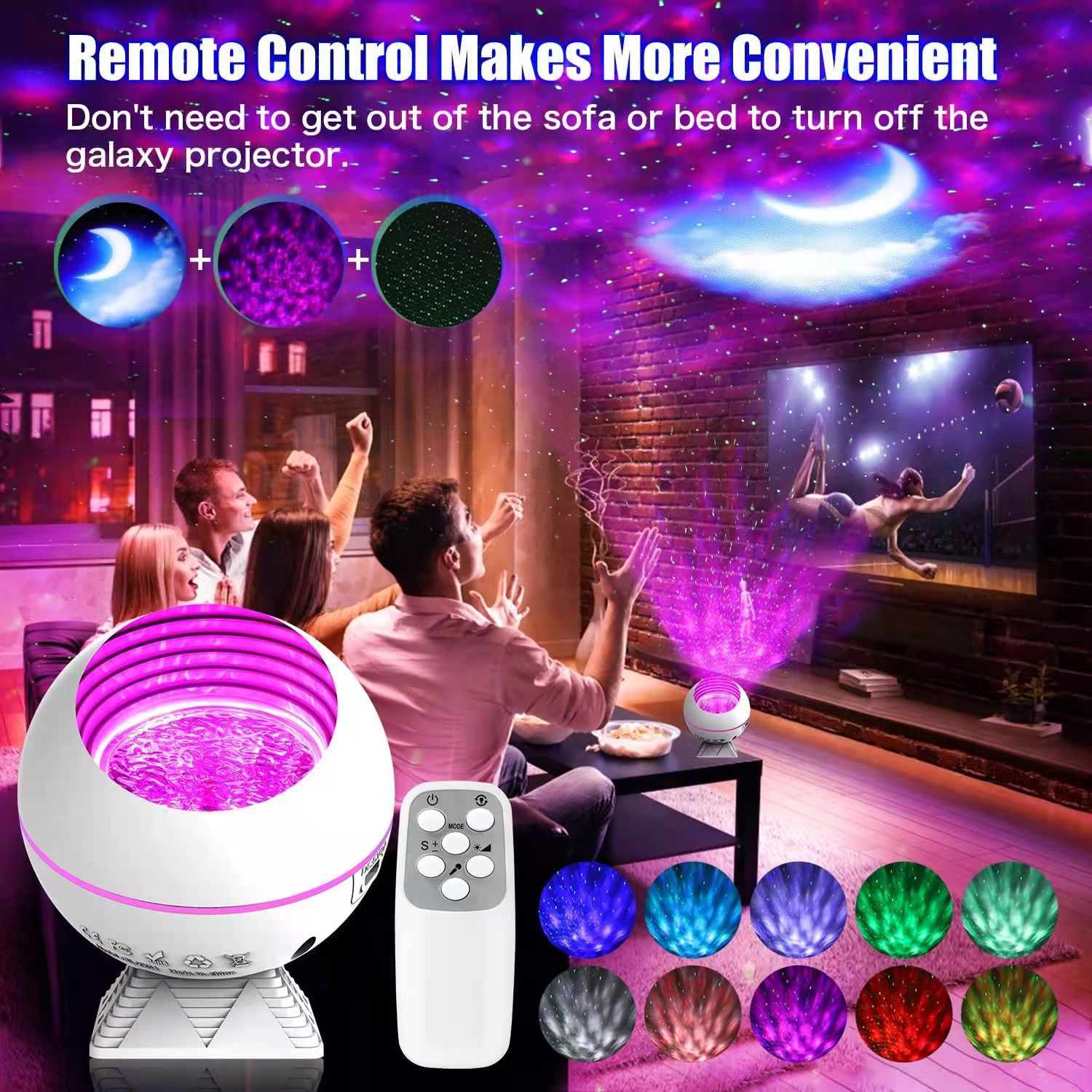 博浪星空宇宙投影灯车载家居氛围星空灯满天星水纹月球led小夜灯