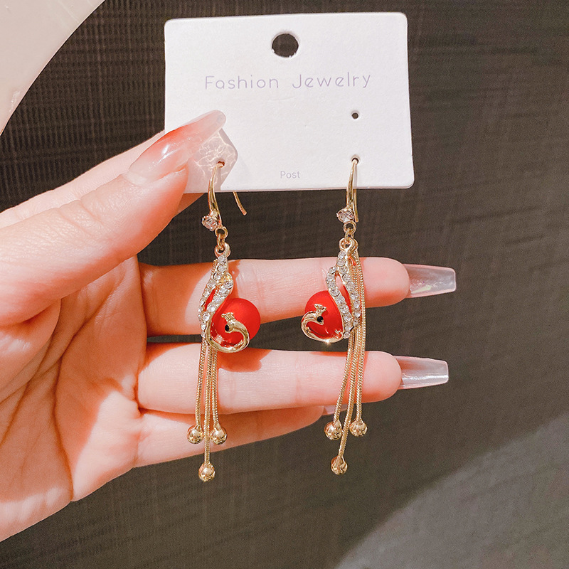 Red long elegant earrings