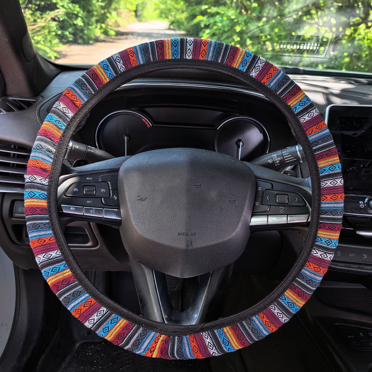 Ethnic-style linen car steering wheel cover without inner ring, elastic strap handle cover, AliExpress cross-border Amazon