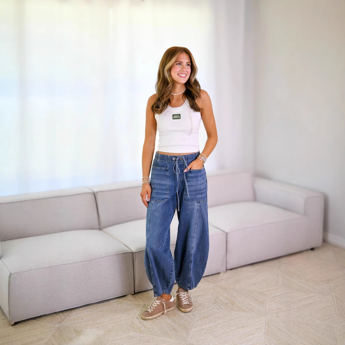 Jeans Cargo para Mujer de Mezclilla de Algodón y Poliéster, Múltiples Bolsillos, Tiro Medio, para Uso Casual