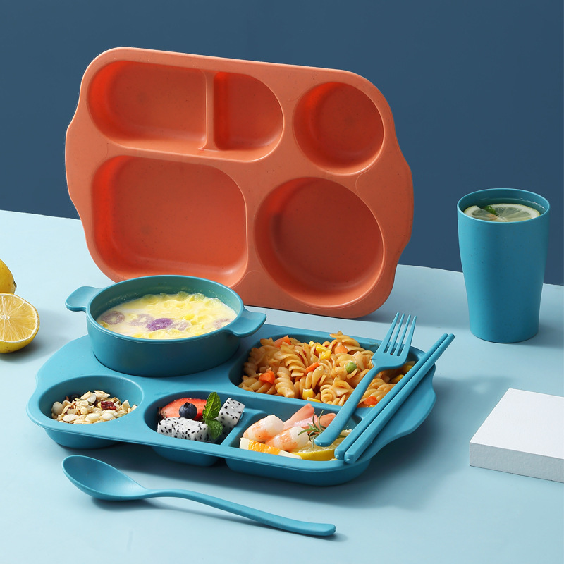 Amazon Wheat Straw Bowl Set, Home Creative Shockproof Divided Rice Bowl and Cup Plate Set of 6