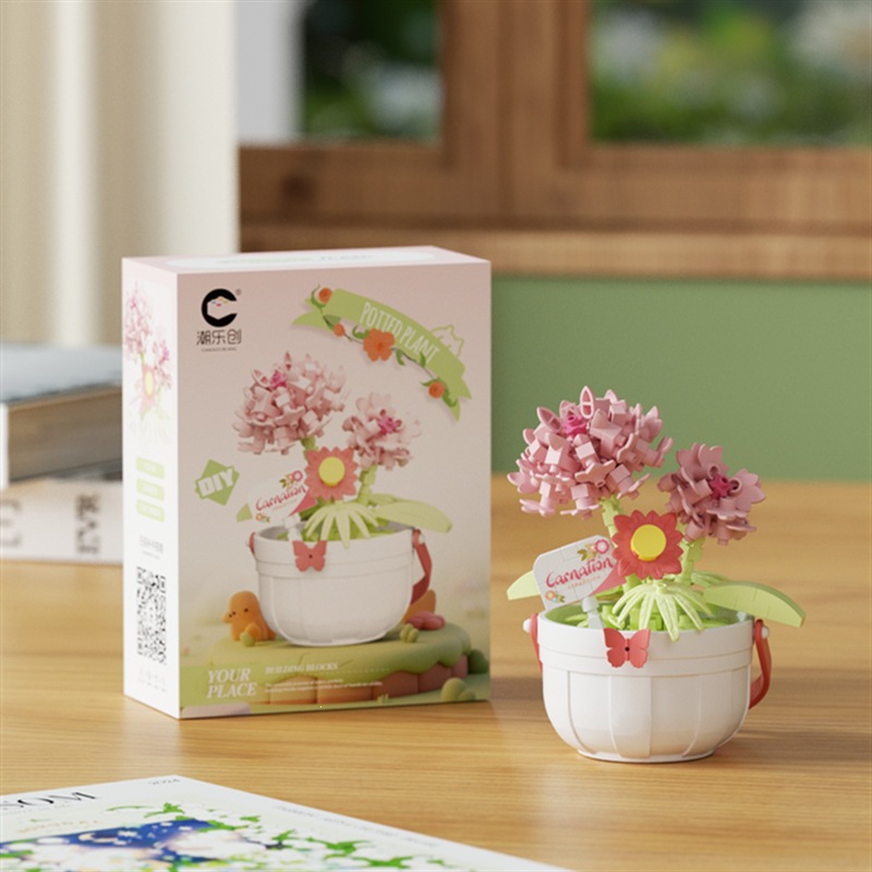 Bloques de construcción inmortales transfronterizos cestas de flores en maceta ornamentos DIY hechos a mano el 1 de junio juguetes de ensamblaje para chicas regalos