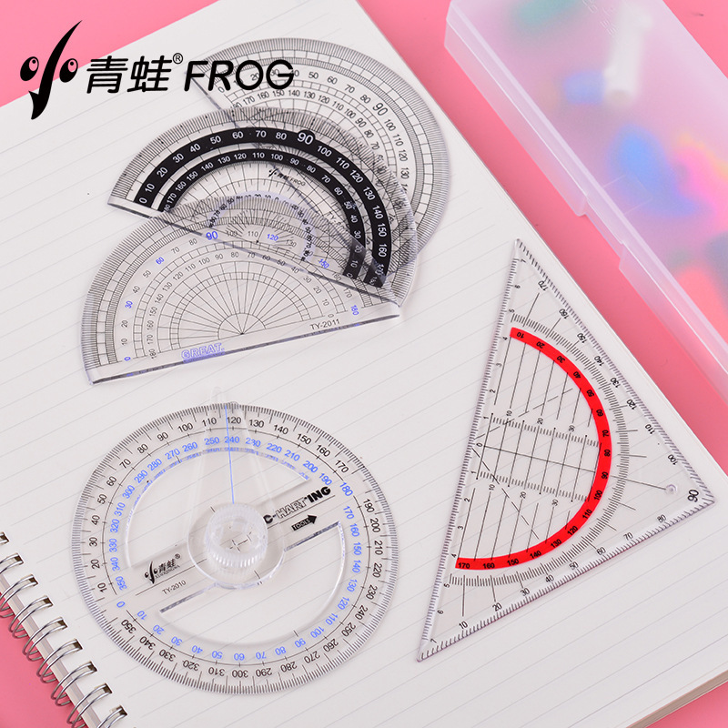 Small frog protractor multi-function ruler triangle plate with parallel line angle coordinate full circle semicircle protractor plate