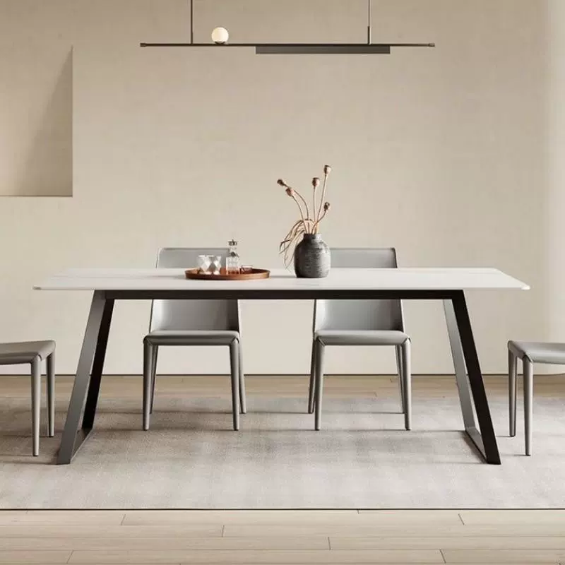 意式极简岩板餐桌椅组合北欧现代简约小户型吃饭长方形轻奢桌子