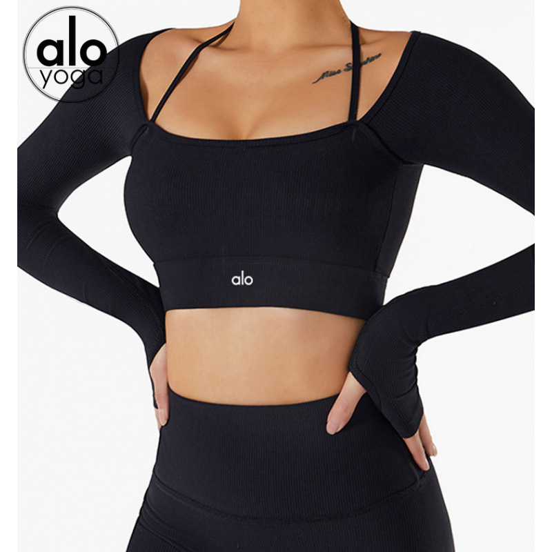 Alo Yoga 長袖ヨガ服トップス Tシャツ女性用胸パッド付きスポーツ速乾性フィットネス服春と秋のトレーニングアウターウェア|undefined