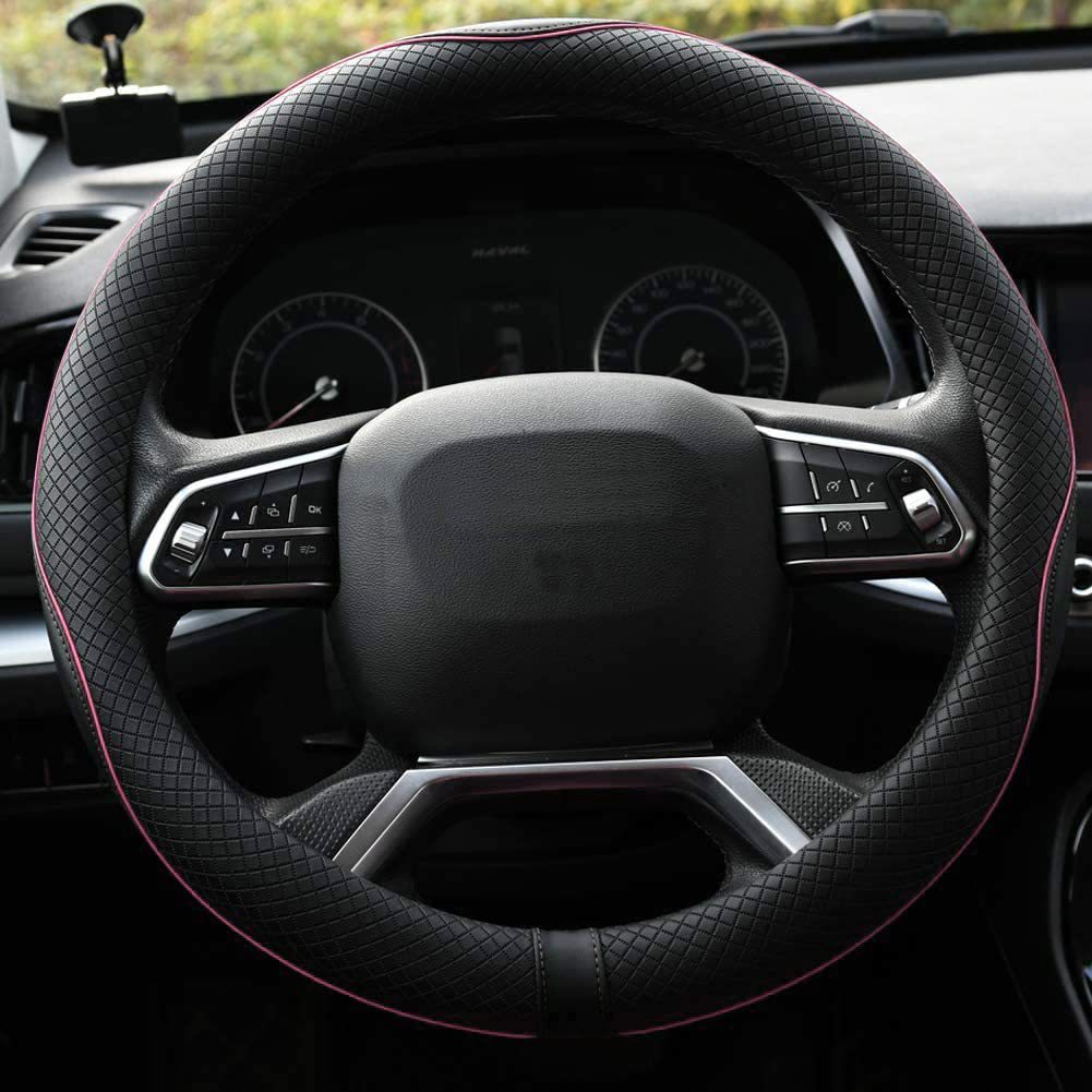 New Cross-Border Foreign Trade Car Steering Wheel Cover, Fashionable Diamond-Shaped Three-Dimensional Embossed Leather Car Handle Cover, Suitable for All Seasons
