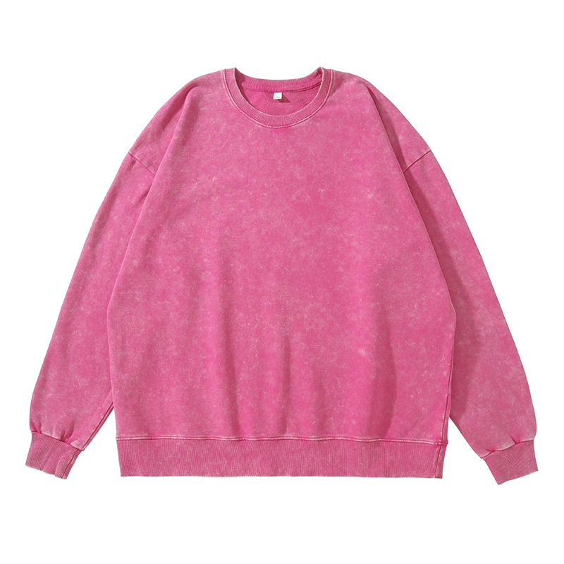 Cruzar la frontera de Primavera y Otoño nuevo pesado Americano lavado angustiado interior superior Camiseta pareja de moda retro marca suéter de cuello redondo