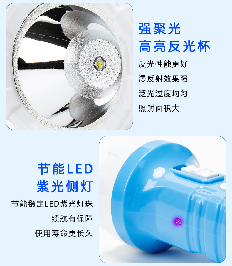 Sosun Flashlight Is Rechargeable, Convenient for Home Use, Small, Multi-Functional, Purple Light, Uv Light for Banknote Detection, Outdoor Strong Light