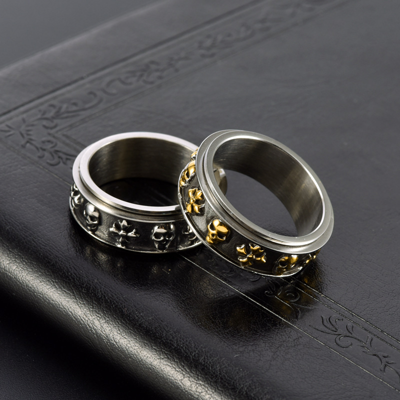 304 Stainless Steel Material Halloween Festival Wholesale Jewelry Retro Cross Skull 304 Stainless Steel 18K Gold 18K Gold Plated Polishing Plating Rings