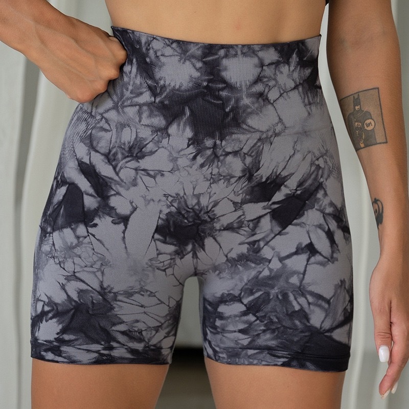 Pantalones cortos de cintura alta teñidos cruzados pantalones cortos de cintura alta deportes de mujer Peach Pantalones cortos de Yoga de contracción de vientre de cadera pantalones cortos de entrenamiento físico de secado rápido image 15
