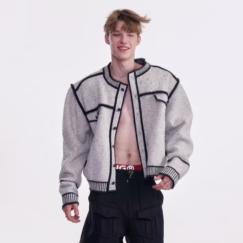 Explosiones transfronterizas de tamaño europeo suéter de jersey de punto suéter cardigan francés pequeño viento línea de fábrica de tendencia al por mayor