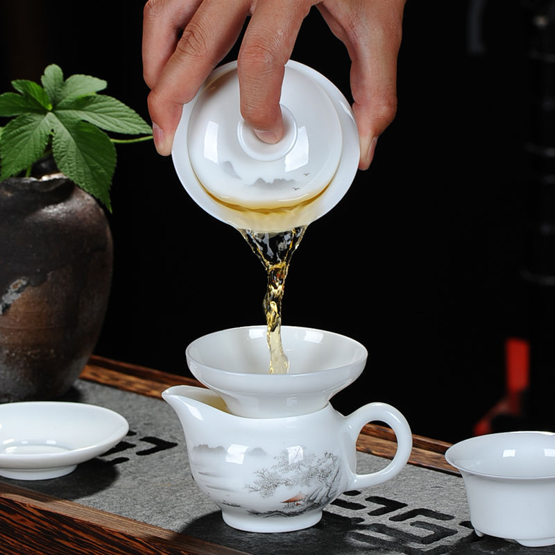 茶器套裝陶瓷功夫茶具家用高白瓷青花蓋碗茶壺茶杯簡約泡茶器整套