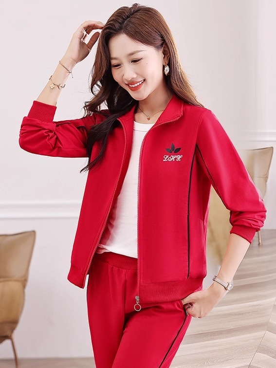 时尚休闲运动服套装女2025春秋爆款中年妈妈装大码秋季减龄三件套|undefined