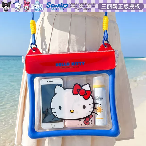 Authentic Hello Kitty Large-Sized Waterproof Phone Case with Touch Screen Capability for Taking Photos, Suitable for Swimming and Rafting