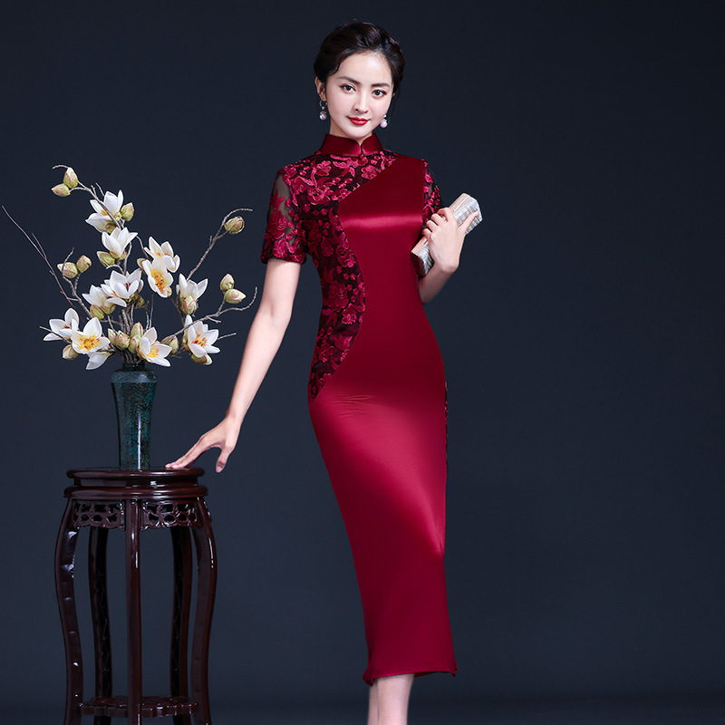 Spring and Summer New Vintage Improved Cheongsam Dress, High-End Long Dress for Mothers, Wedding Banquet Chinese-Style Formal Dress, Cheongsam