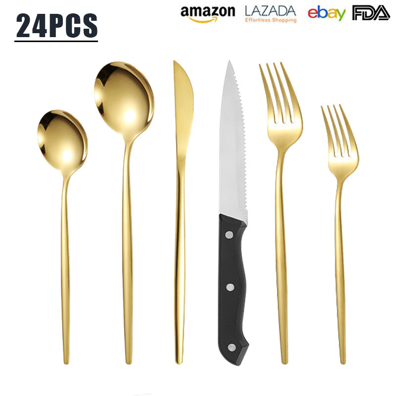 Cross-border best-selling steak knife, Portuguese stainless steel Western-style cutlery set, including 6 main pieces: knife, fork, and spoon, available in 48/36/24-piece sets Cross-border best-selling steak knife, Portuguese stainless steel Western-style cutlery set, including 6 main pieces: knife, fork, and spoon, available in 48/36/24-piece sets