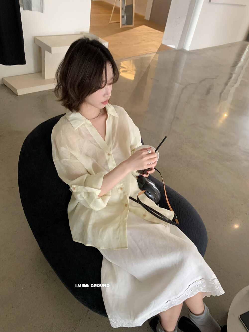 Áo sơ mi nữ linen tay dài cổ bẻ dáng rộng phong cách Hàn Quốc — xanh đậm, màu sắc, trắng ngà, xanh Hàn chi tiết 15