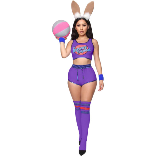 Cross-border women's basketball and football exhibition tops and shorts headwear set of three cheerleader cheerleading performance costumes