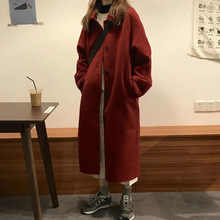 酒红色毛呢外套2023秋冬新款呢子大衣中长款小个子日系气质赫本风