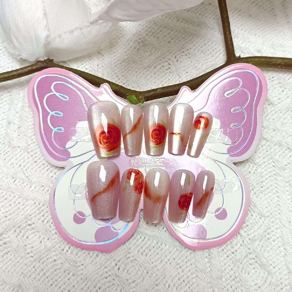 Niños de 10 a 18 años usan armadura 10 piezas de estilo nacional acuarela rosa trapezoidal armadura simple degradado para uñas para niños