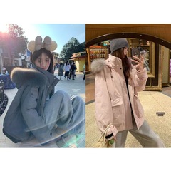 外贸大毛领韩版棉服女短款冬季2025新款宽松工装棉衣加厚棉袄外套