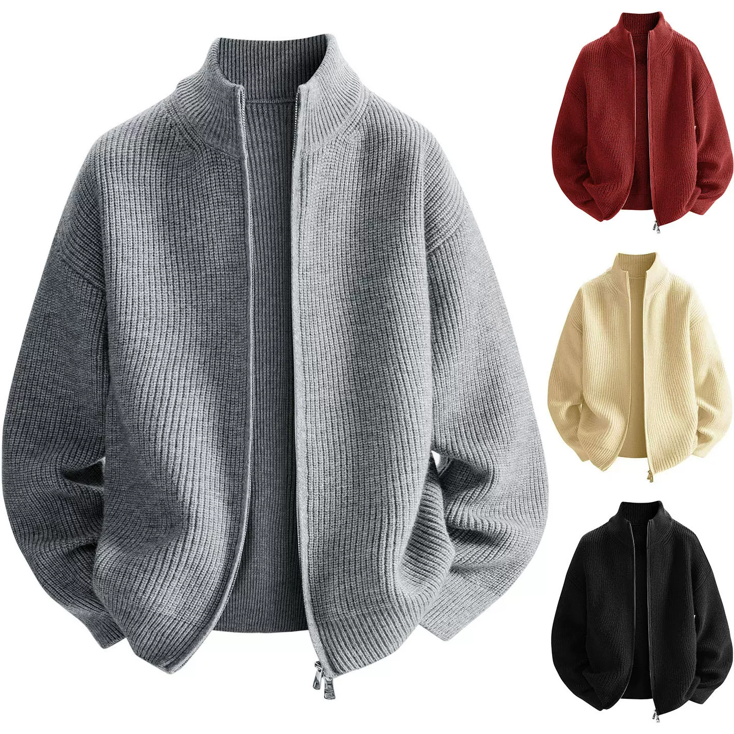 秋冬新款开衫毛衣针织衫男女纯色拉链外套夹克爆款潮跨境外贸批发