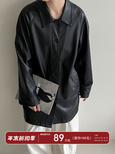 Luxi Korean-style Retro High-end Black Mid-length Leather Jacket for Women, Autumn New Arrival, Soft and Supple Leather 3709