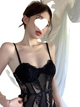 黑色蕾丝小吊带背心女夏季2024新款露背网纱拼接胸型性感连体上衣