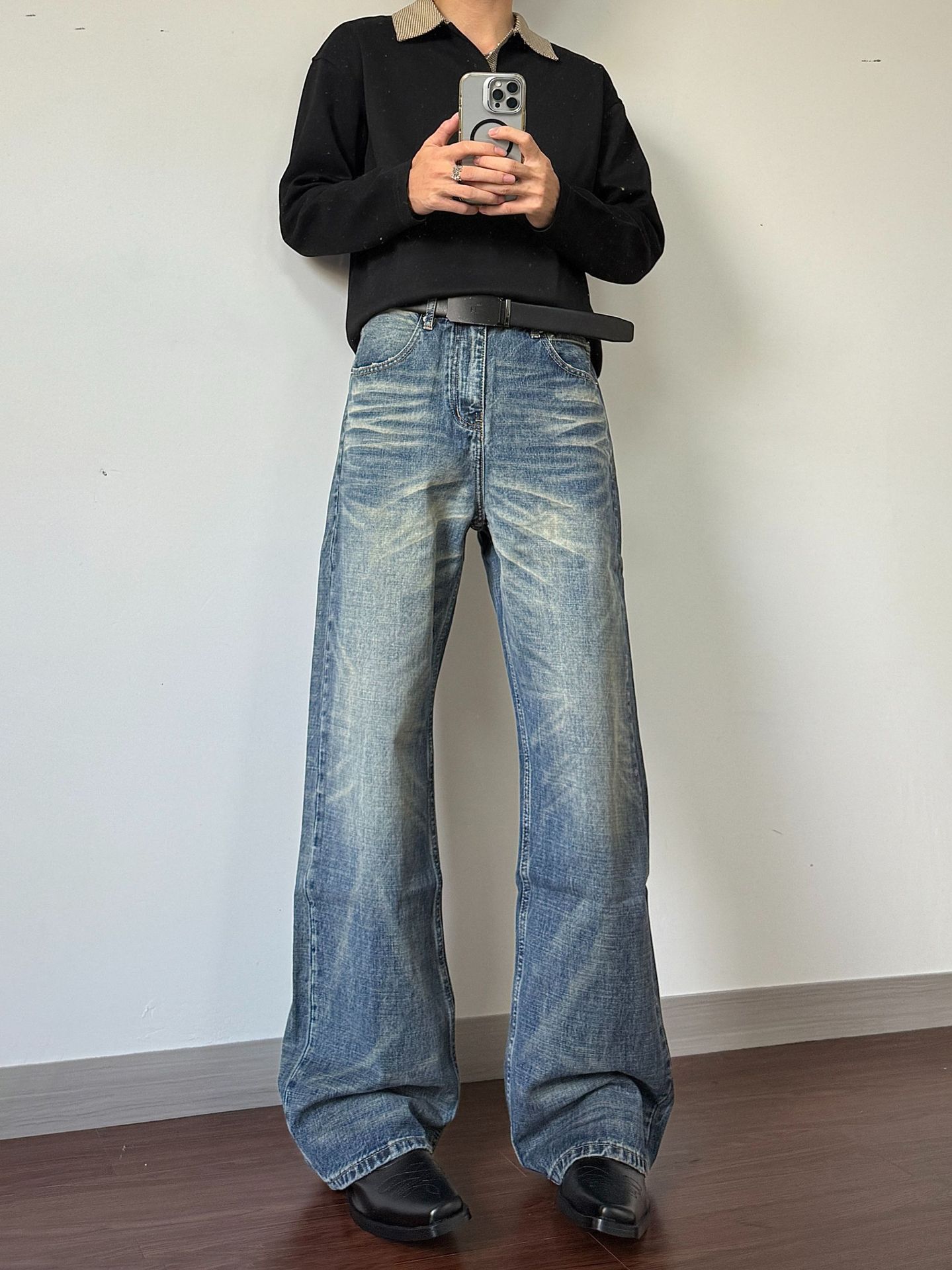 Men's Vintage Washed Straight-Leg Jeans – Relaxed Fit, Clean Aesthetic, Distressed Hem For Urban Streetwear_mkmklike.com