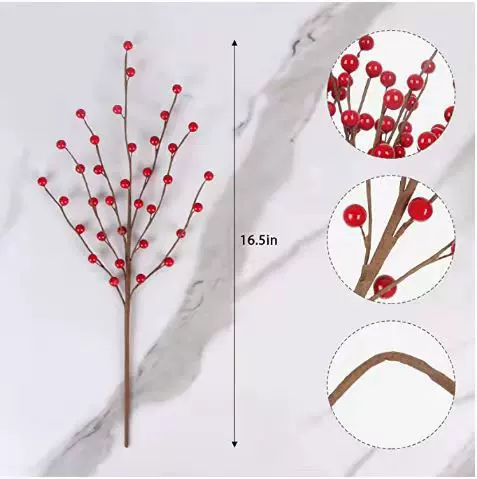 仿真绿植亚马逊跨境供应圣诞新年家居装饰北美冬青果红果浆果枝
