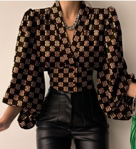 210g Weight Long Sleeve Sleeve Length Single Breasted Placket Type Wholesale Women's Elegant Printing Solid Color Long Sleeve Blouses